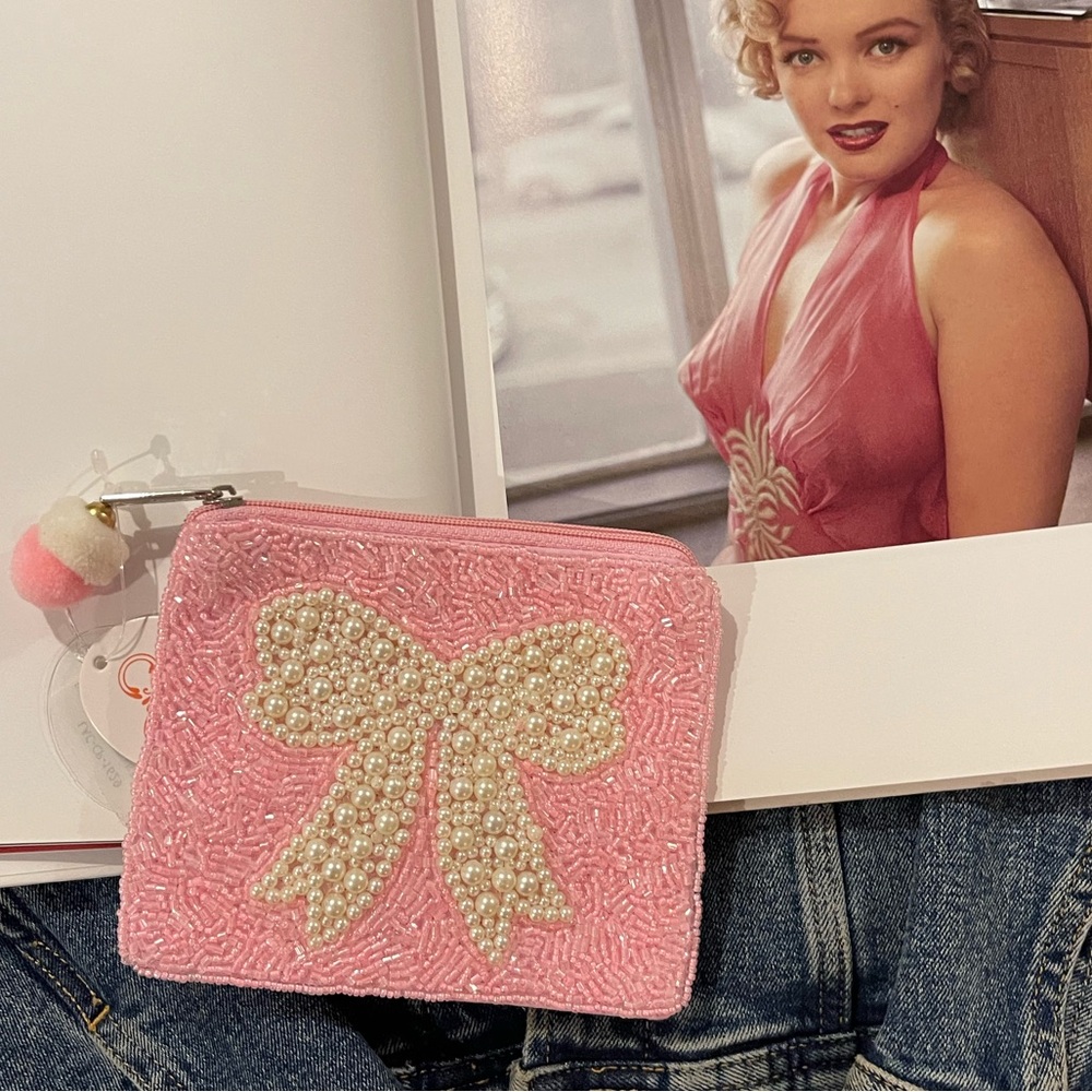 Beaded Coin Pouch Seed Bead Coin Pouch Beaded pink card holder Women’s wallet
